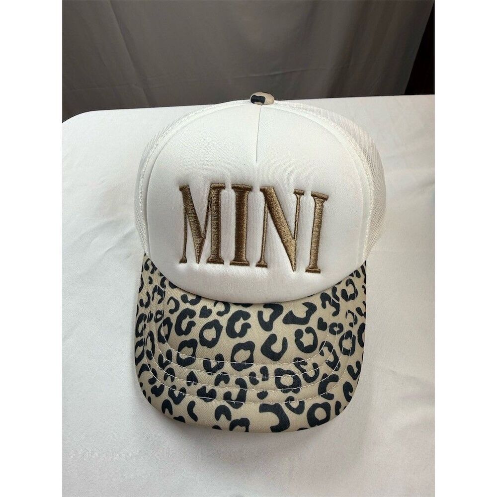 MAMA & MINI Matching Trucker Hats Set Womens One Size White Leopard 2pc - Picture 7 of 12